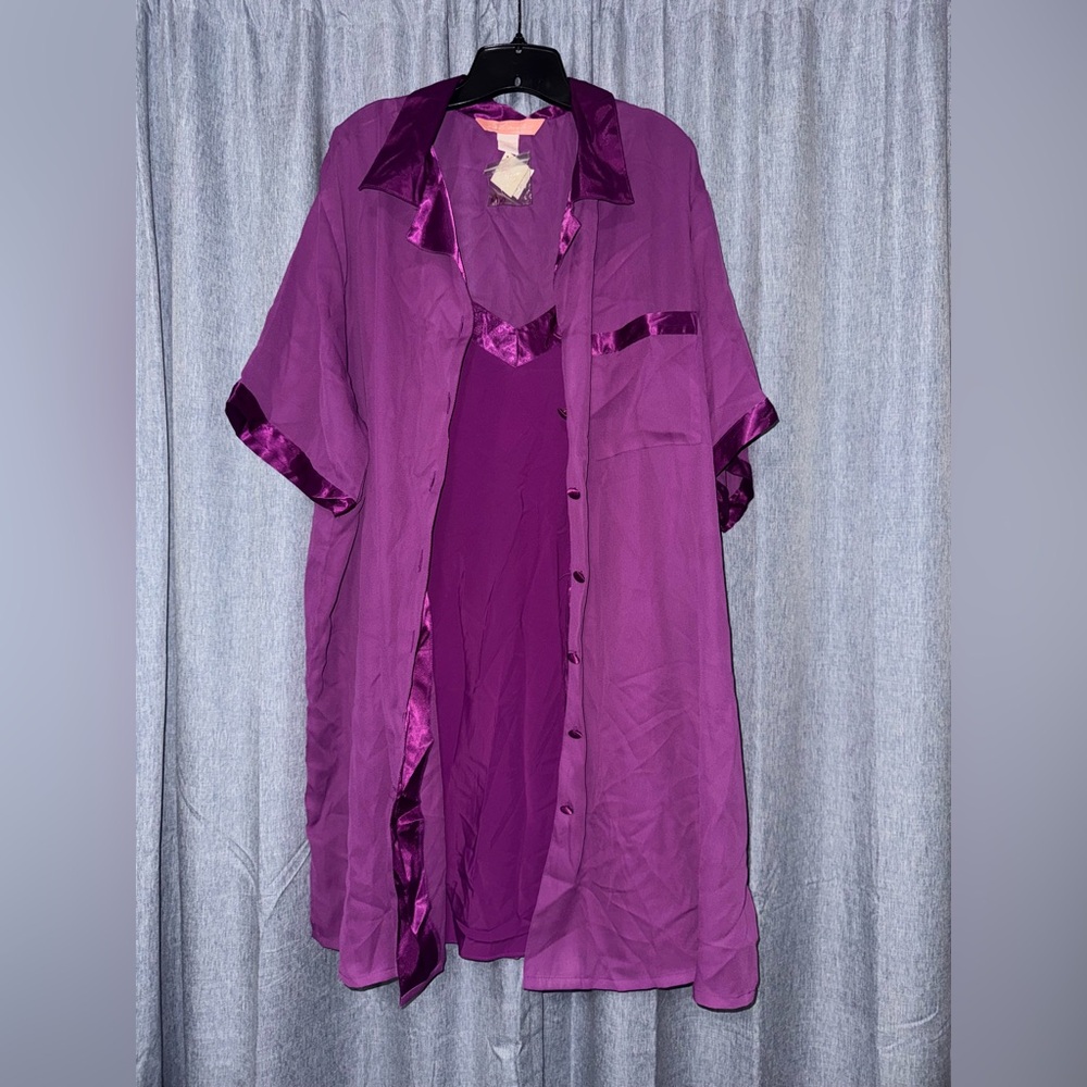Lane Bryant Intimates Purple Satin Trim Nightgown and Robe Set 26/28 NWT